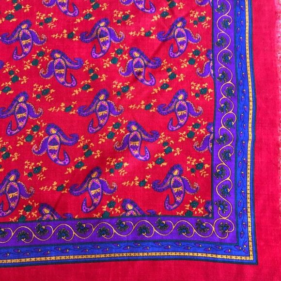 Vintage Baar Beards 100% Wool Paisley Women's Red Square Scarf Abstract Floral - Picture 9 of 9